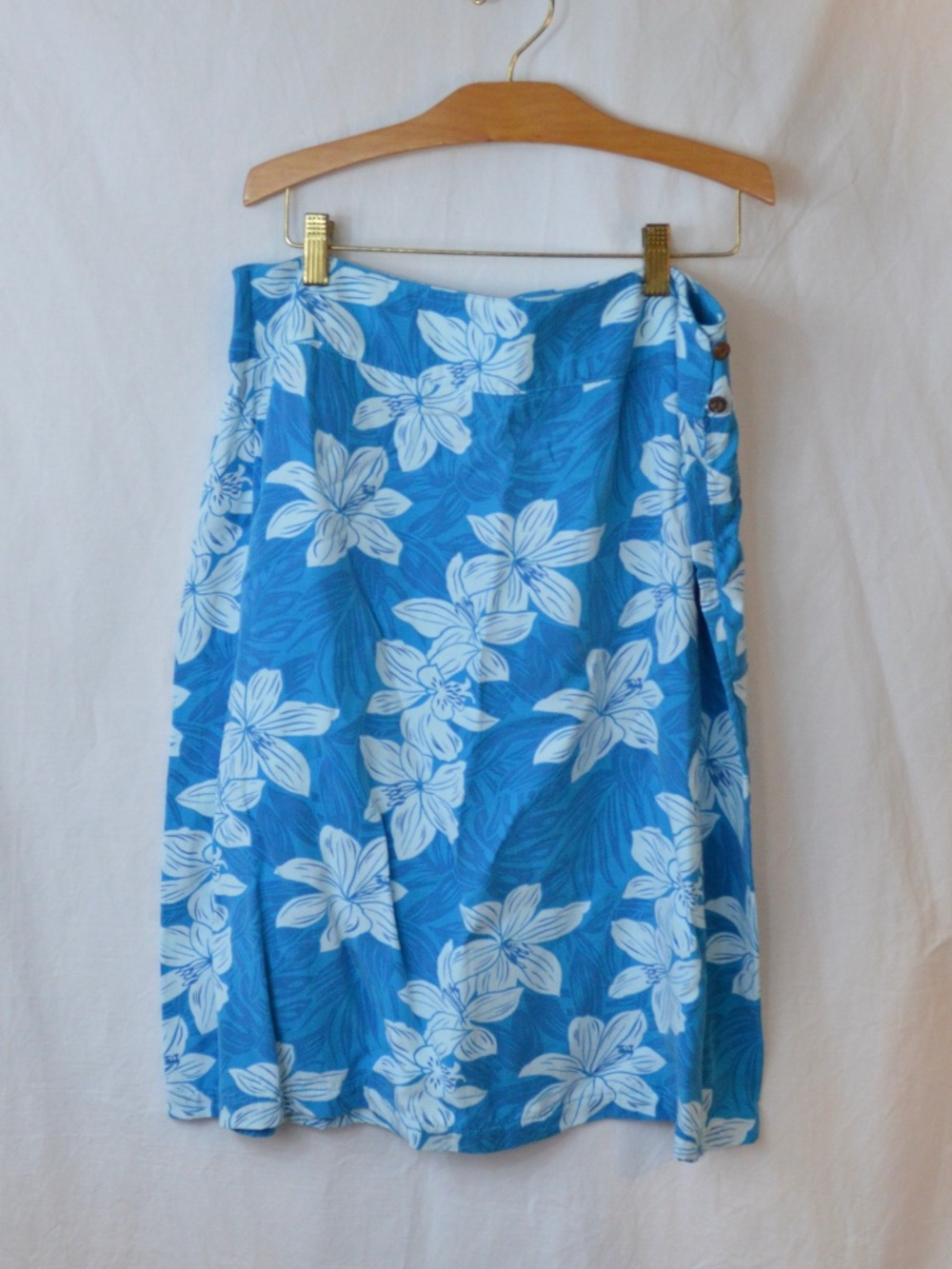 Sag Harbor A-Line Skirt Blue White Tropical Flower Hawaiian Vacation Size 12